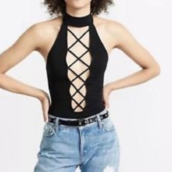 Express Large Thong Bodysuit Red Lace Up A114 - Picture 7 of 7